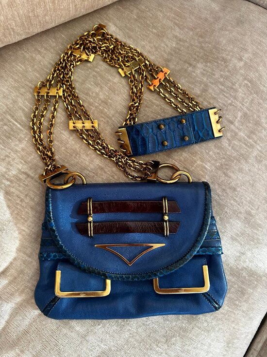 Chloe Handbags - CHLOE | Extremely Rare Chloé Snakeskin Triple Chain Crossbody Bag in Royal Blue